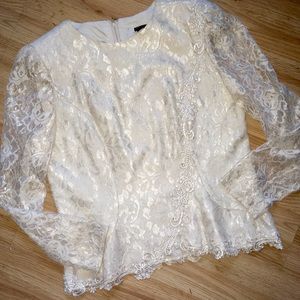 Vintage 80s/90s Lace Long Sleeve Blouse Formal Top L